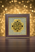 Shree Yantra on Raw Pyrite Frame, Vastu Decor for Wealth, Prosperity &amp; Success Glass, Wooden Yantra