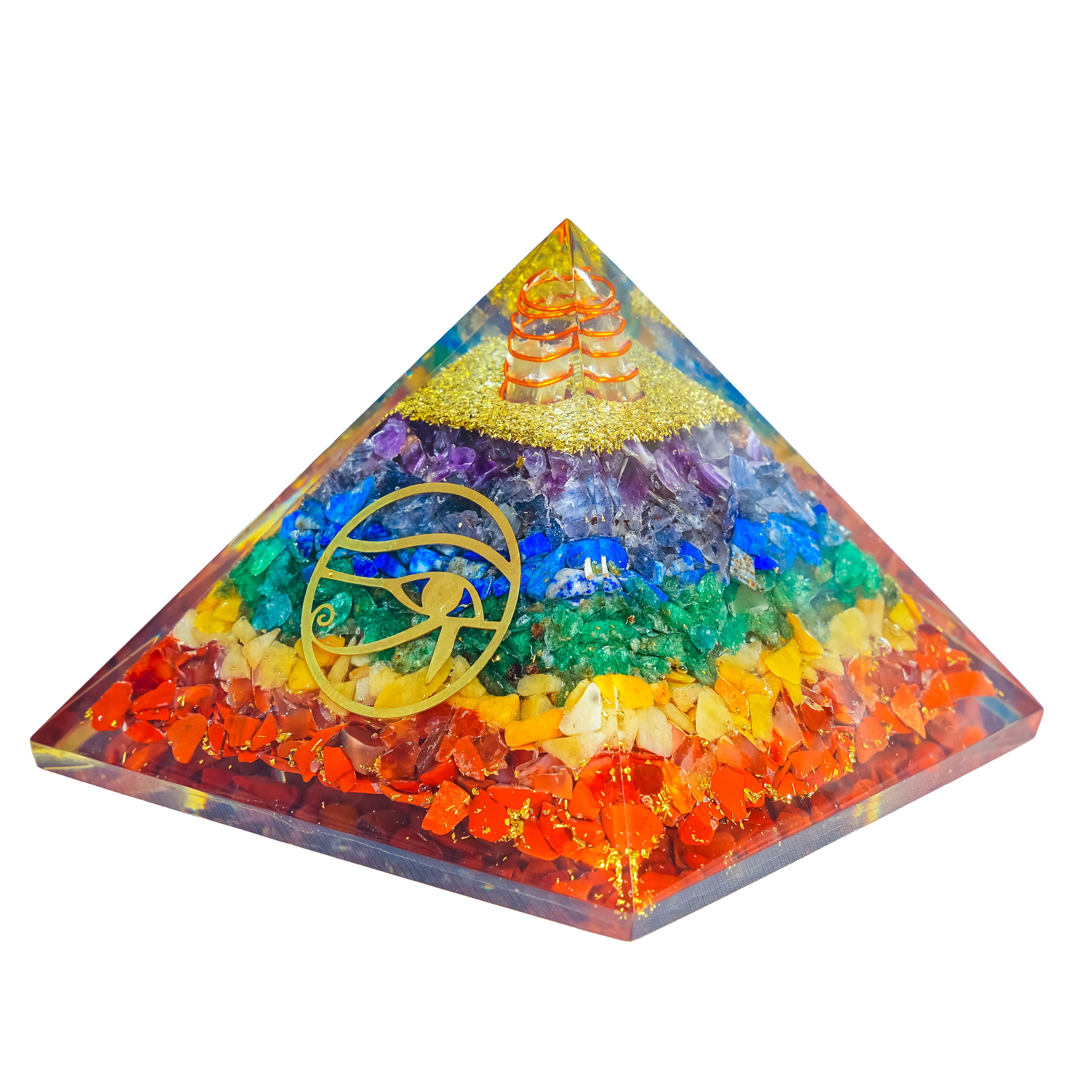 7 Chakra Pyramid – Full-Body Energy Balance & Aura Cleansing Tool with evil eye logo