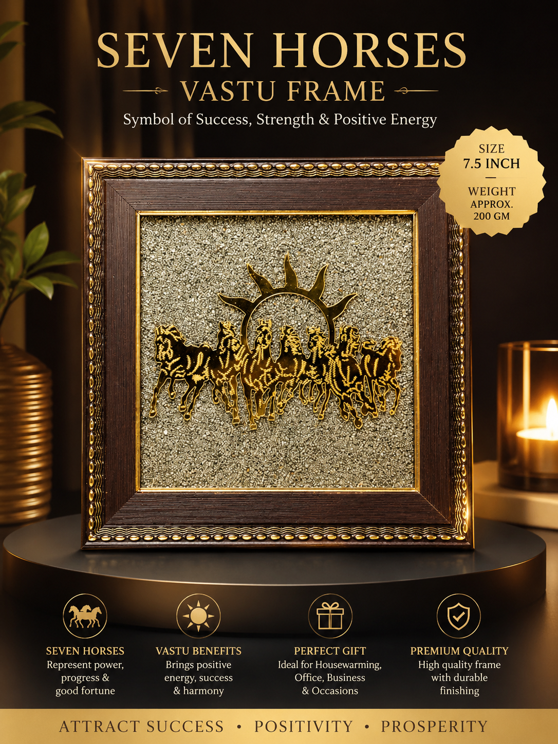 7 Horses on Raw Pyrite Frame for home decor